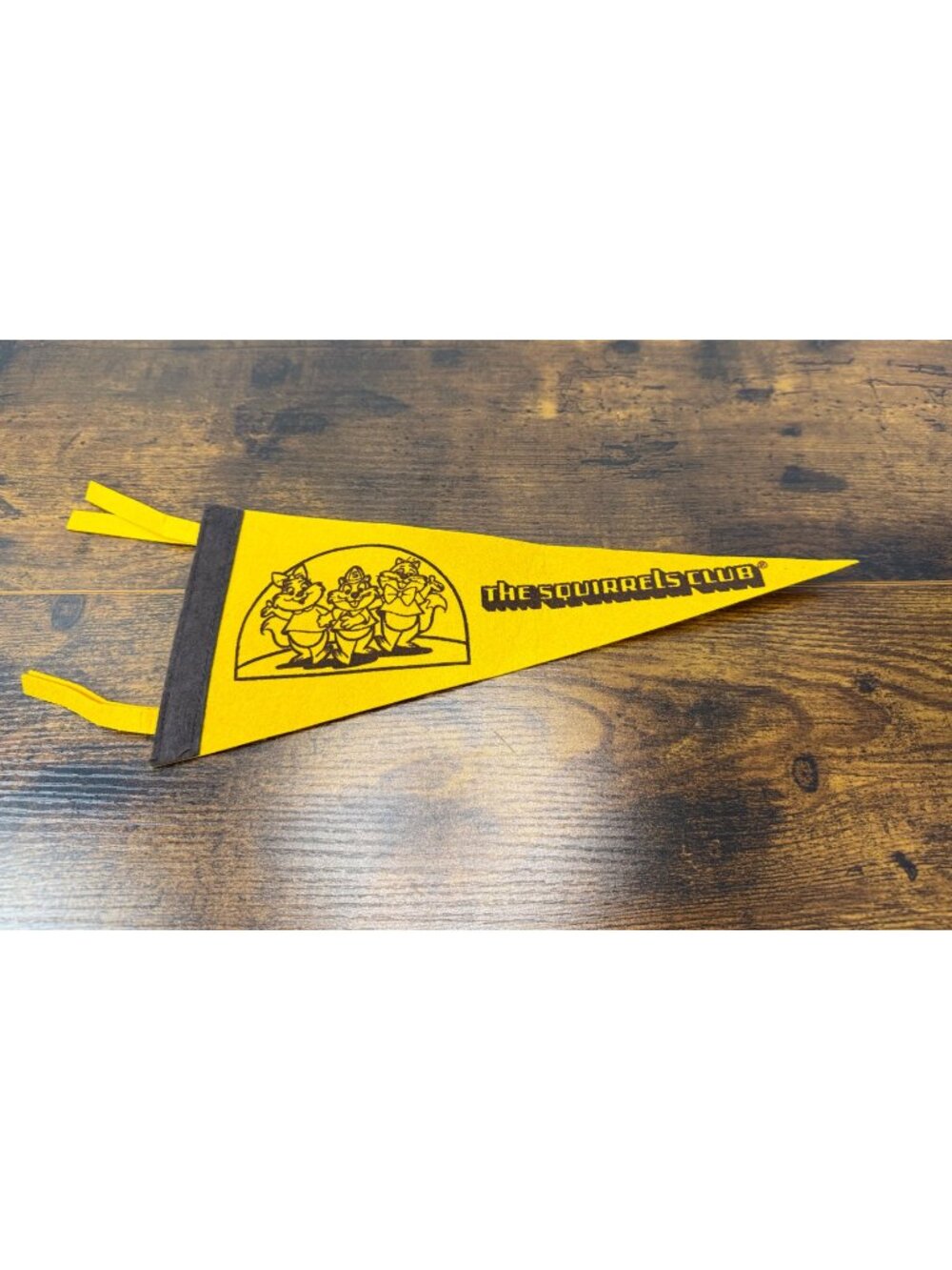The Squirrels Club Vintage Felt Pennant Flag - Yellow & Brown Retro Design